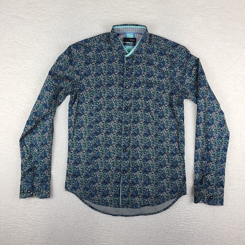 Eight X Premium Shirt Mens Medium Blue Green Slim Fit Buckle Preppy Button Up